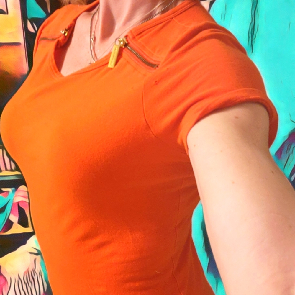 Michael Kors double zipper size small orange top